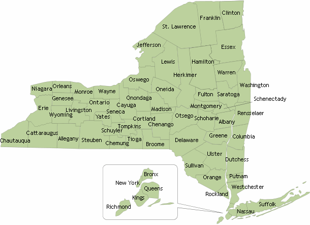new york state map image. Map of counties in New York